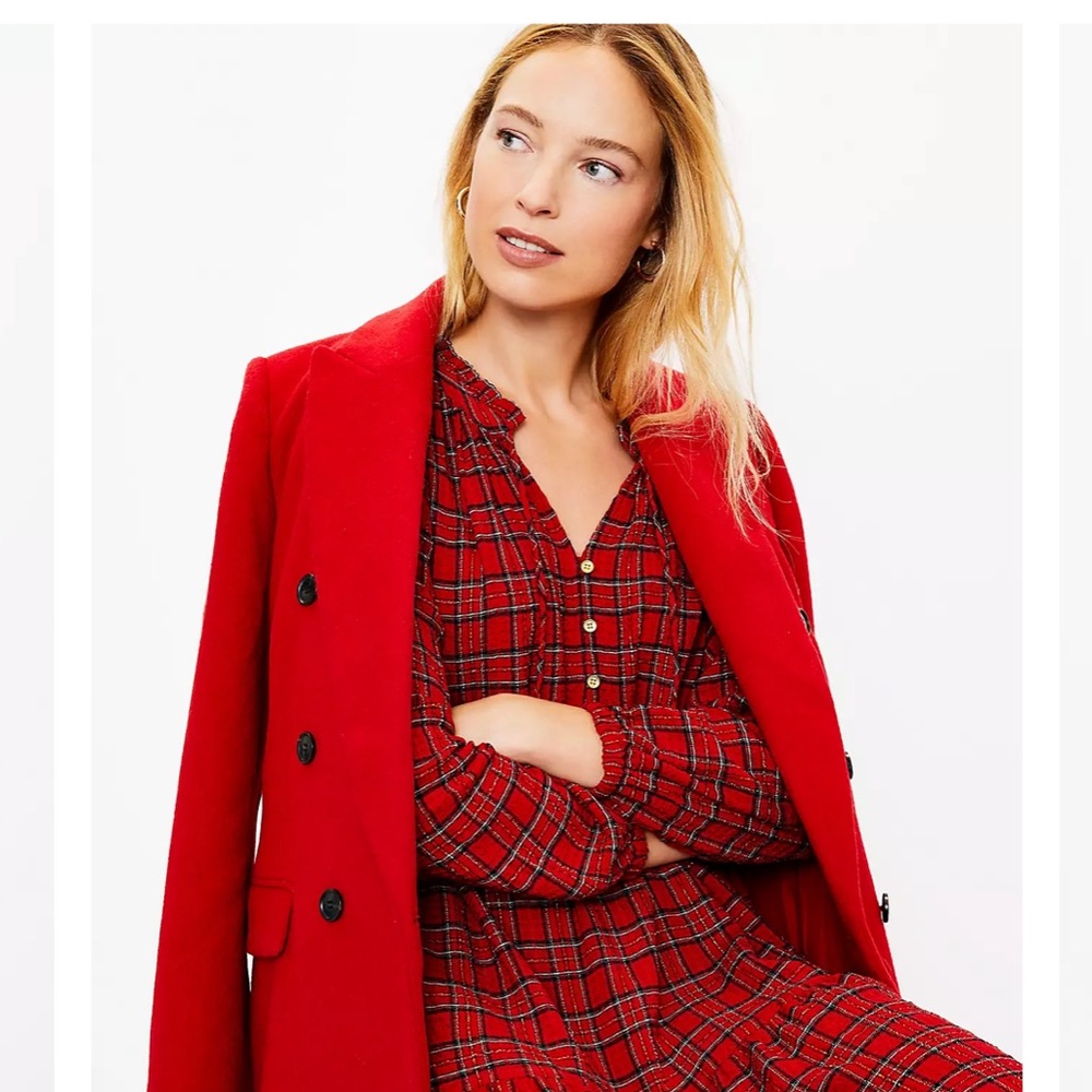 Loft shimmer plaid tiered pocket dress